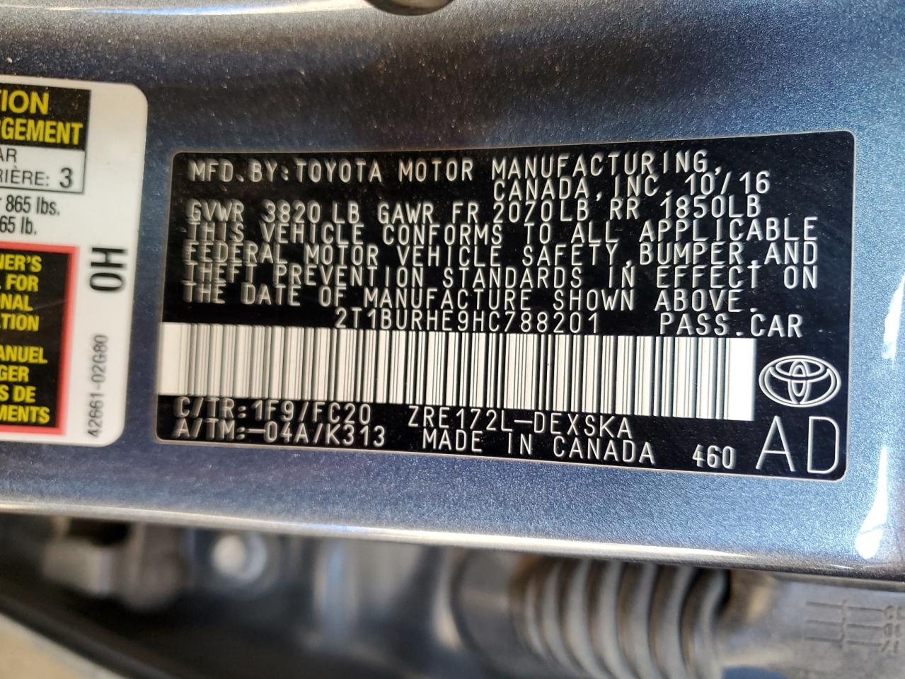 2T1BURHE9HC788201 2017 Toyota Corolla L