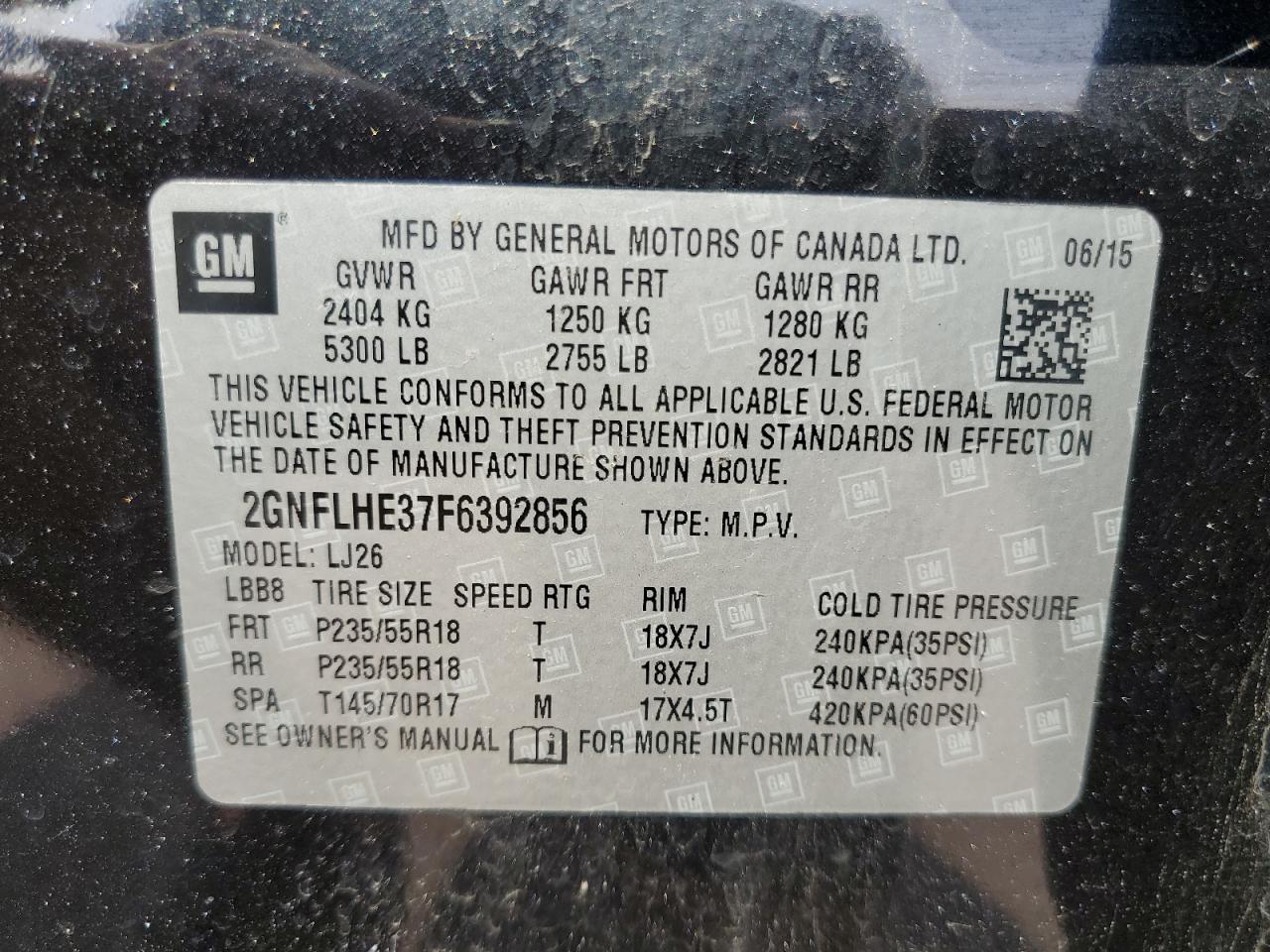 2GNFLHE37F6392856 2015 Chevrolet Equinox Ltz