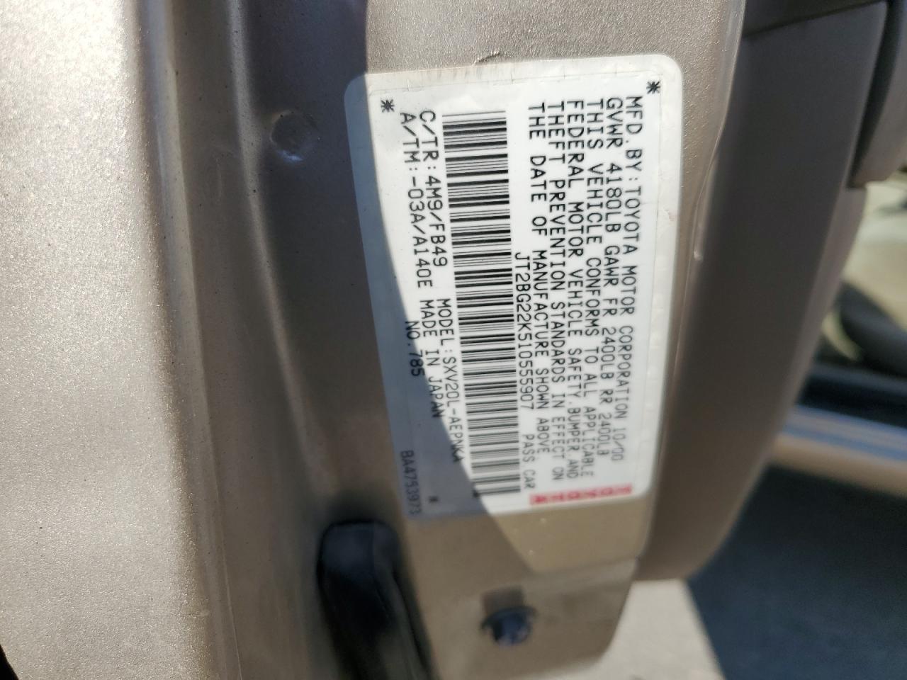 JT2BG22K510555907 2001 Toyota Camry Ce