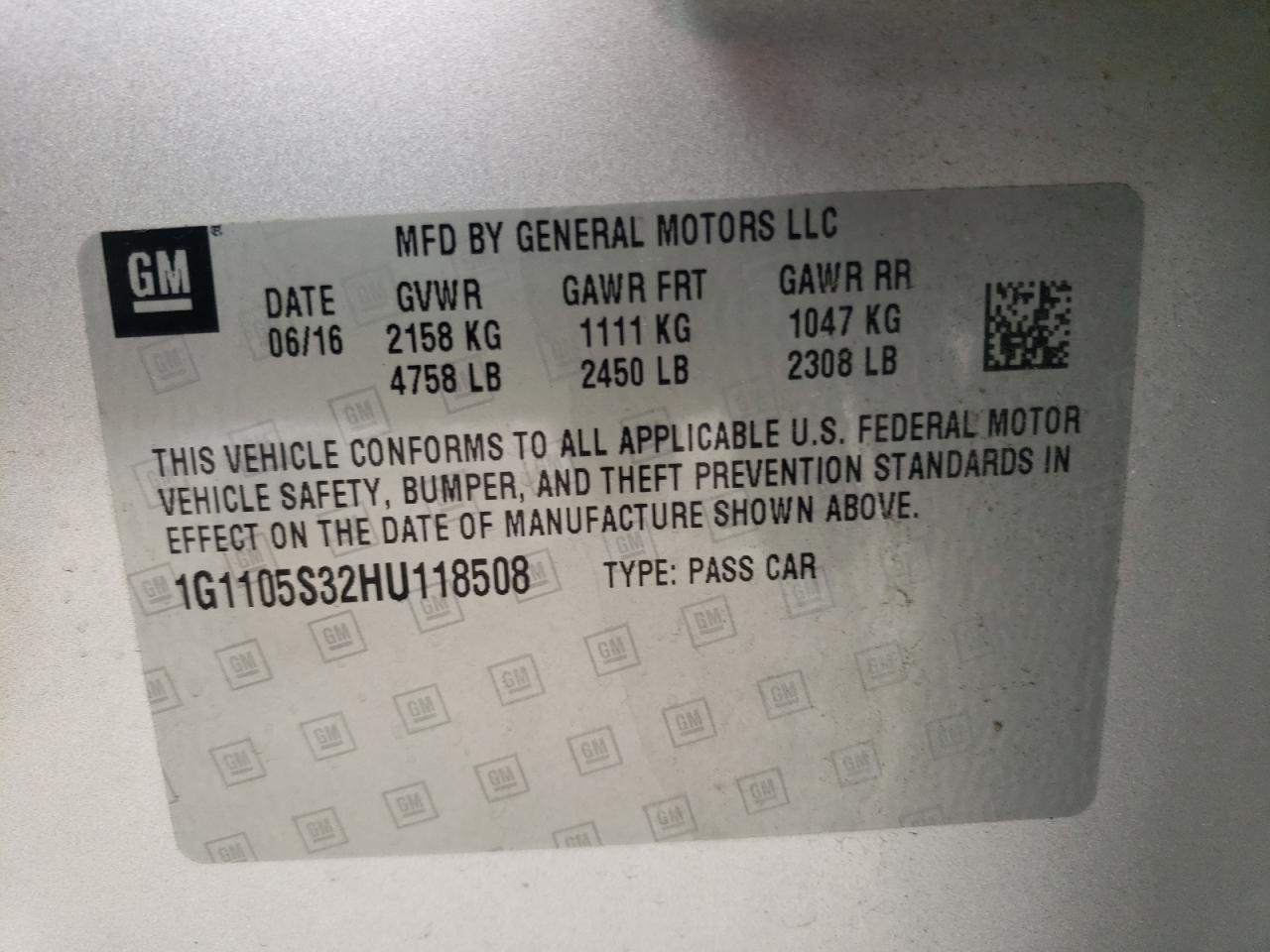 1G1105S32HU118508 2017 Chevrolet Impala Lt