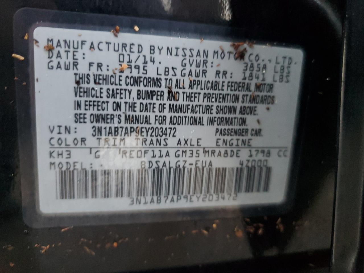 3N1AB7AP9EY203472 2014 Nissan Sentra S