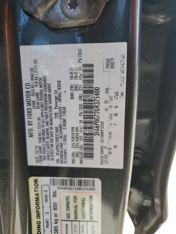 3FA6P0G72GR375400 2016 Ford Fusion S