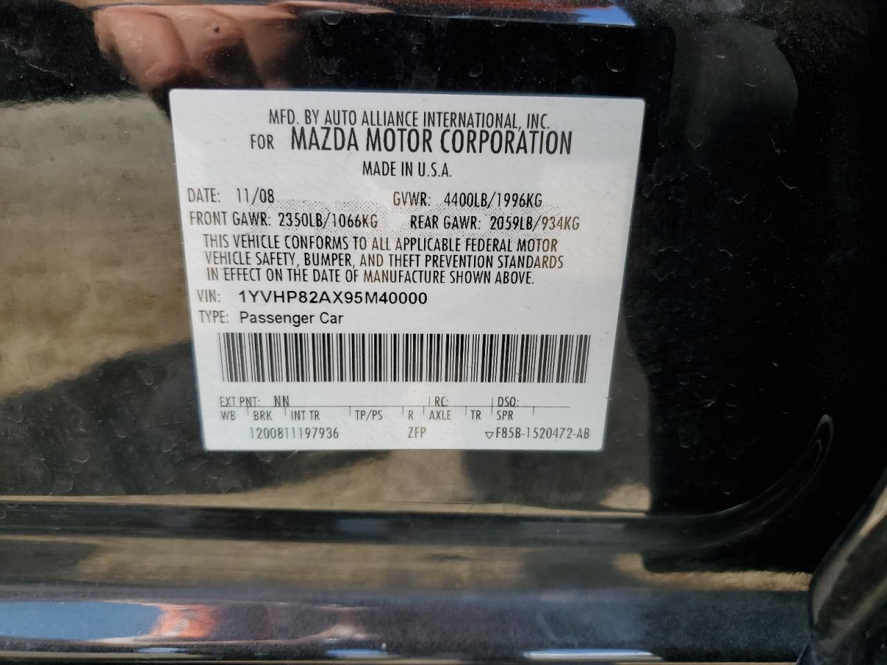 2009 Mazda 6 I VIN: 1YVHP82AX95M40000 Lot: 71851424