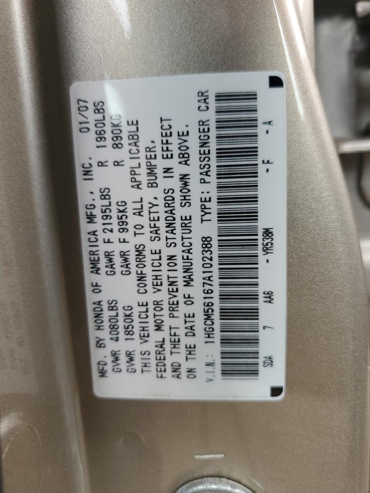 1HGCM56167A102388 2007 Honda Accord Value