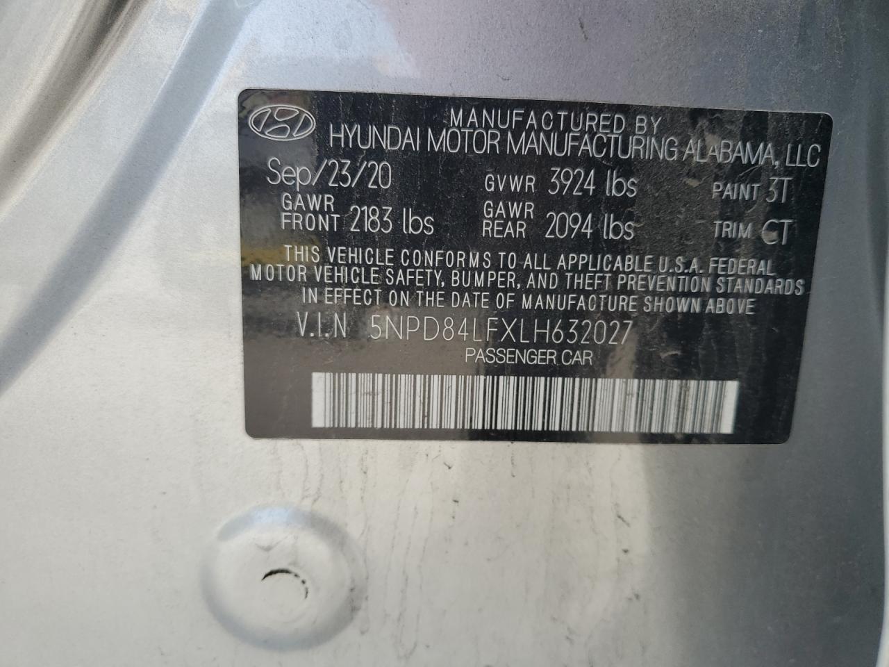 2020 Hyundai Elantra Sel VIN: 5NPD84LFXLH632027 Lot: 71205954