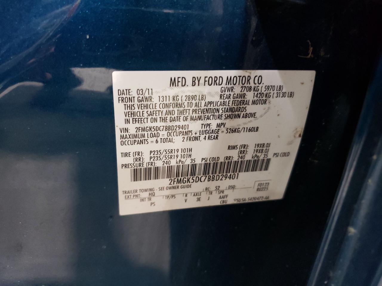 2FMGK5DC7BBD29401 2011 Ford Flex Limited