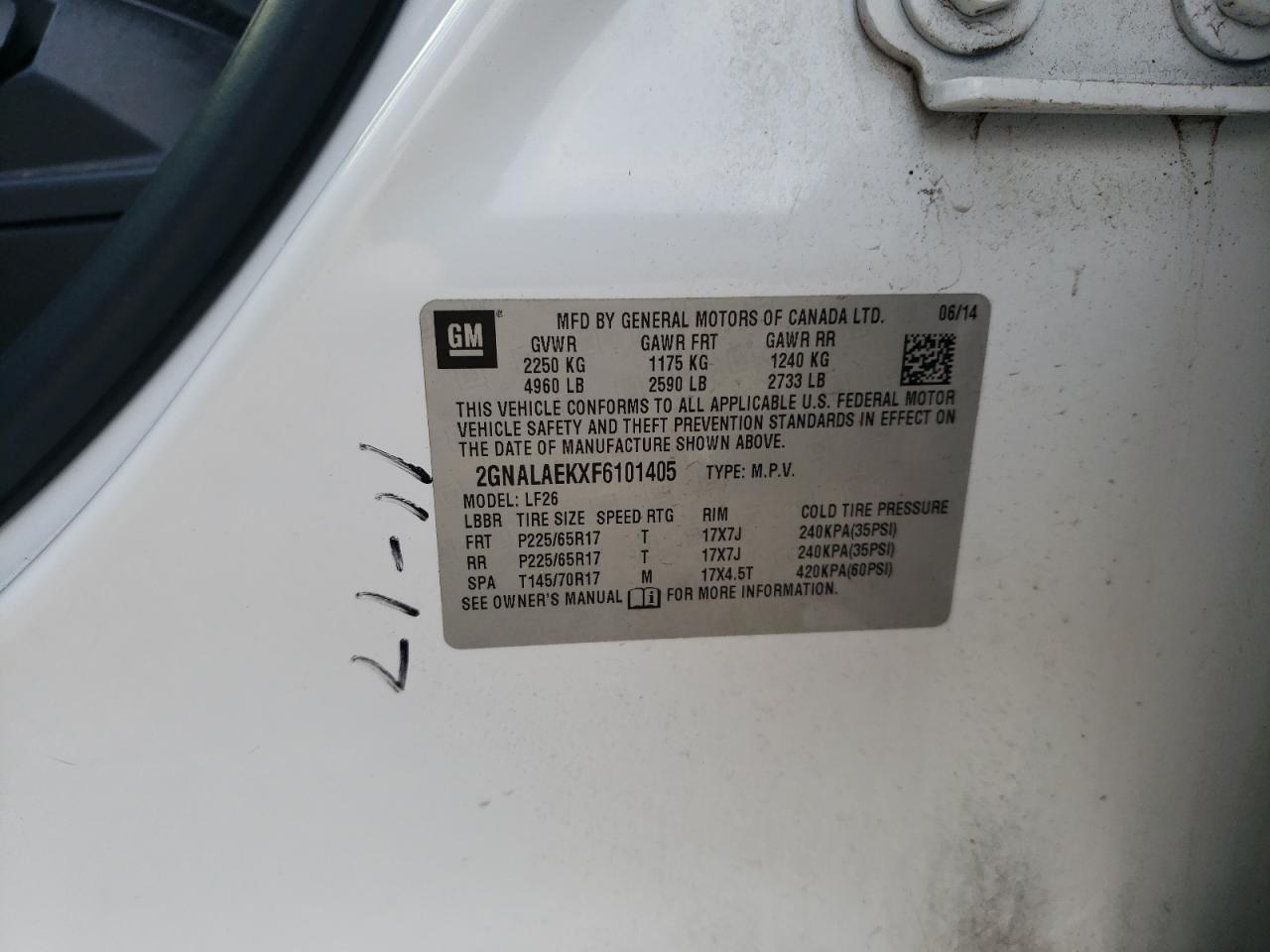 2GNALAEKXF6101405 2015 Chevrolet Equinox Ls