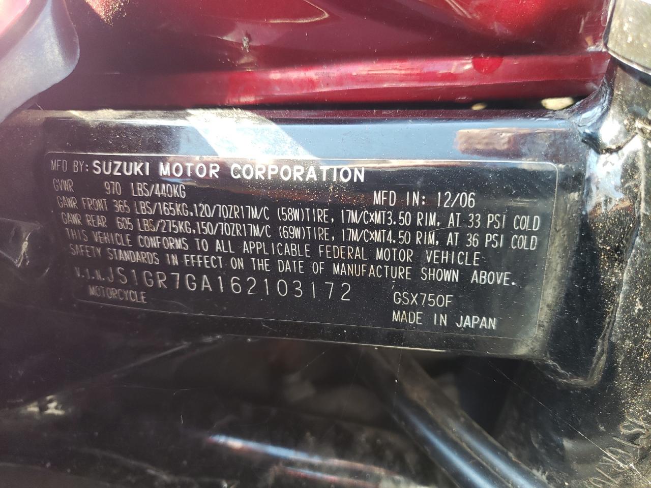 JS1GR7GA162103172 2006 Suzuki Gsx750 F