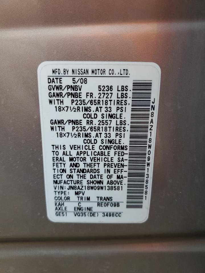 JN8AZ18W09W138581 2009 Nissan Murano S