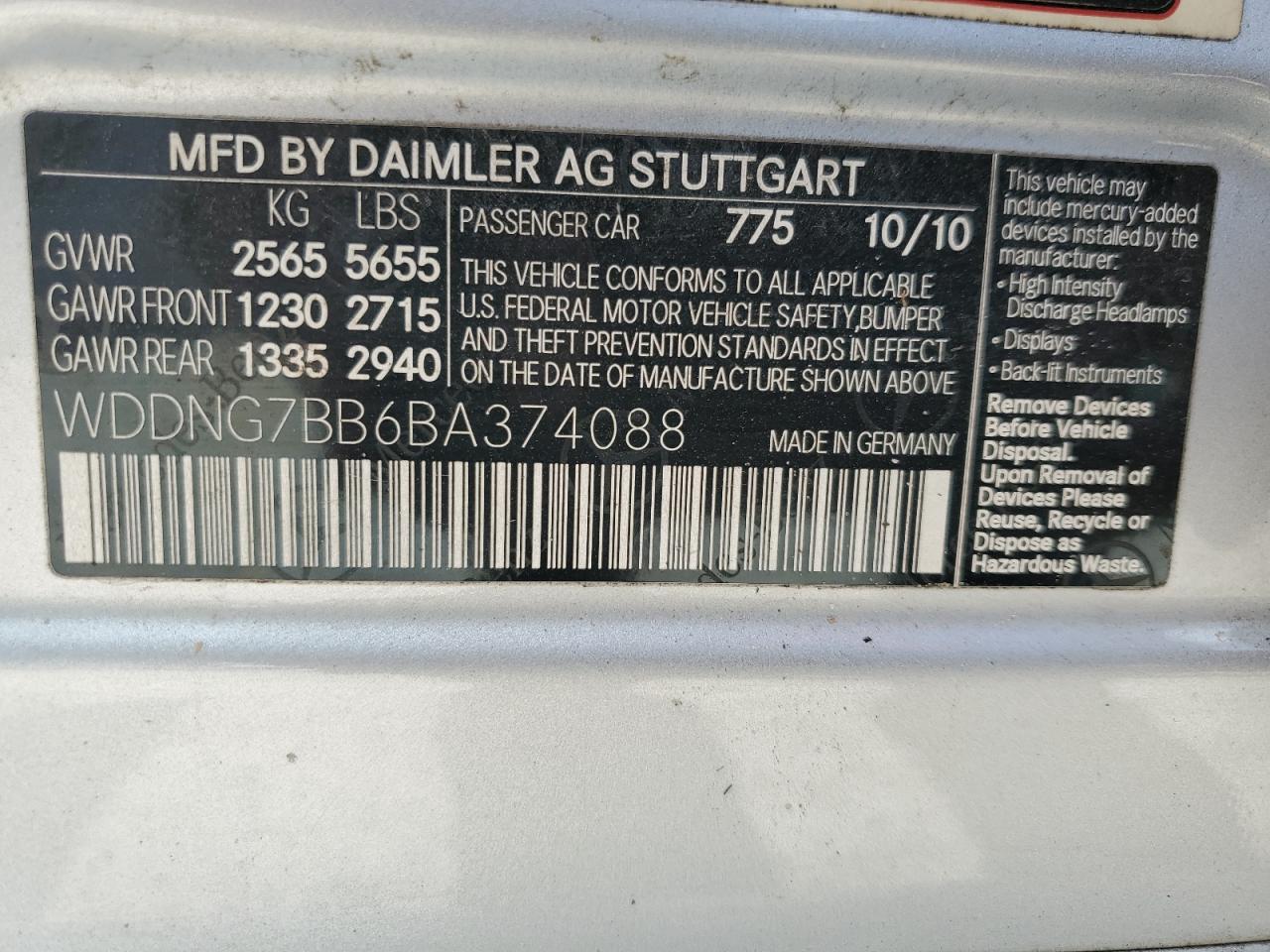 WDDNG7BB6BA374088 2011 Mercedes-Benz S 550