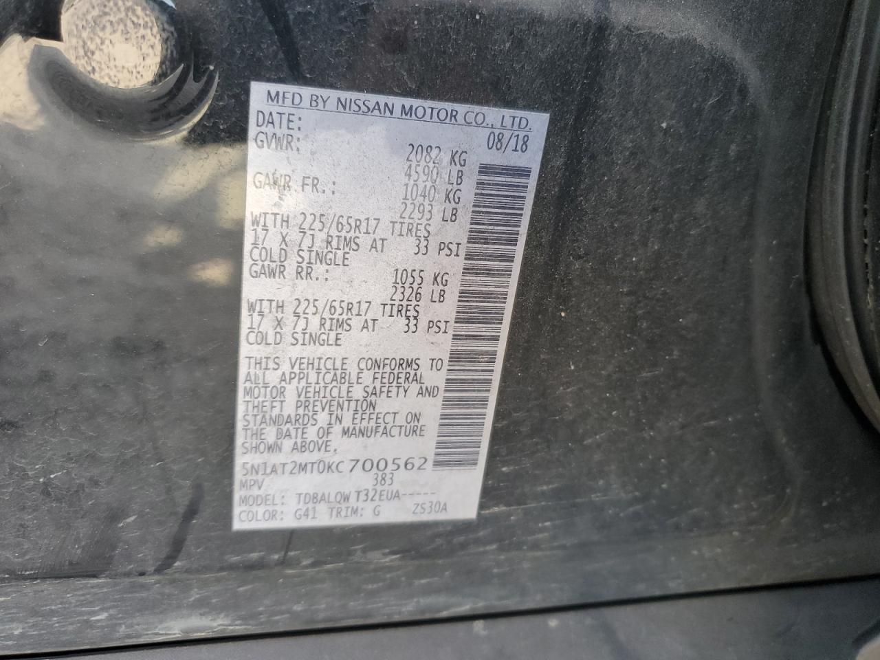 5N1AT2MT0KC700562 2019 NISSAN ROGUE - Image 15