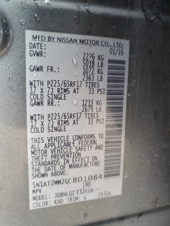 5N1AT2MM2GC801084 2016 Nissan Rogue S