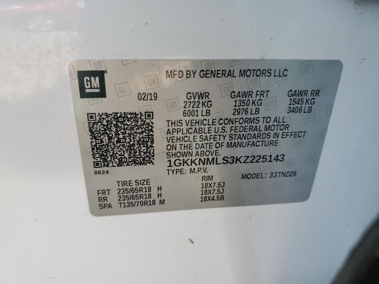 1GKKNMLS3KZ225143 2019 GMC Acadia Slt-1