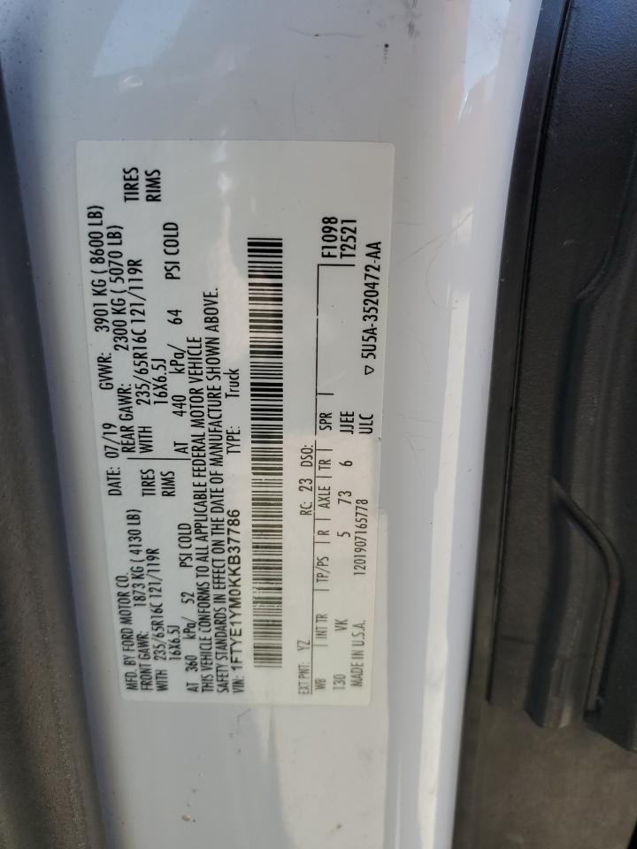 2019 Ford Transit T-150 VIN: 1FTYE1YM0KKB37786 Lot: 73344934