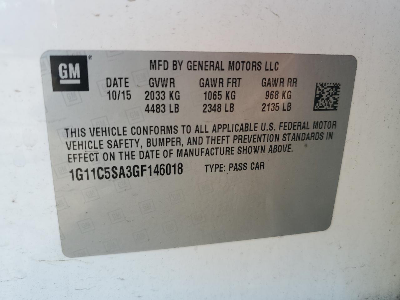 1G11C5SA3GF146018 2016 CHEVROLET MALIBU - Image 13