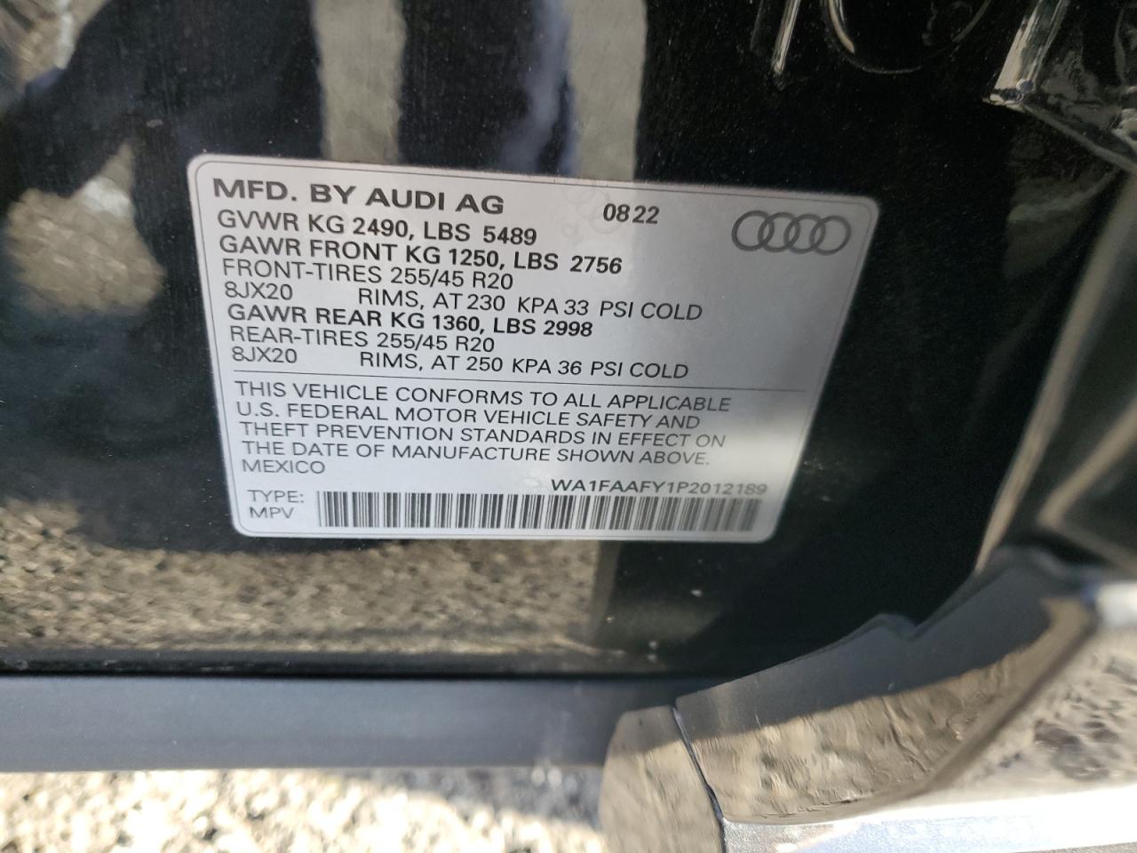 WA1FAAFY1P2012189 2023 Audi Q5 Prestige 45