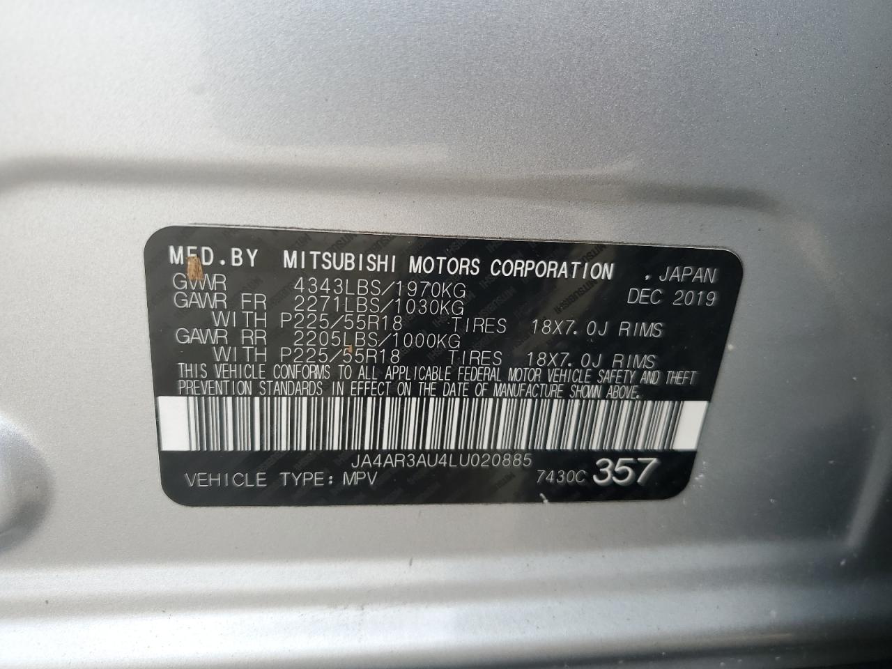 JA4AR3AU4LU020885 2020 MITSUBISHI OUTLANDER - Image 15