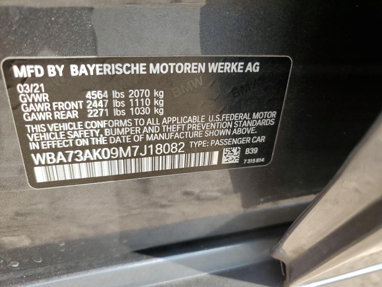 2021 BMW 228Xi VIN: WBA73AK09M7J18082 Lot: 70481414