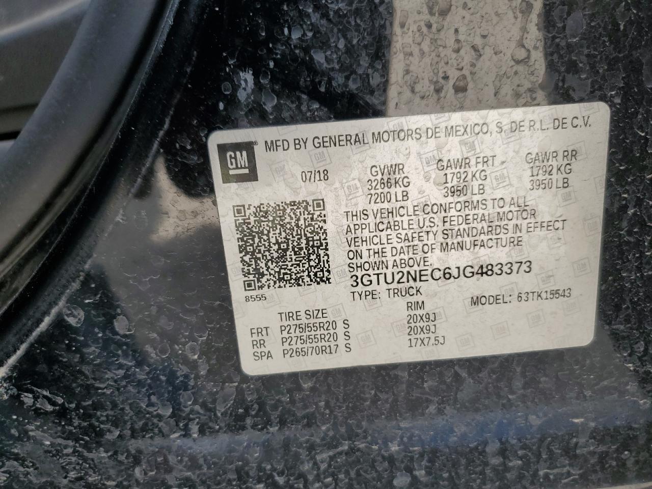 3GTU2NEC6JG483373 2018 GMC Sierra K1500 Slt