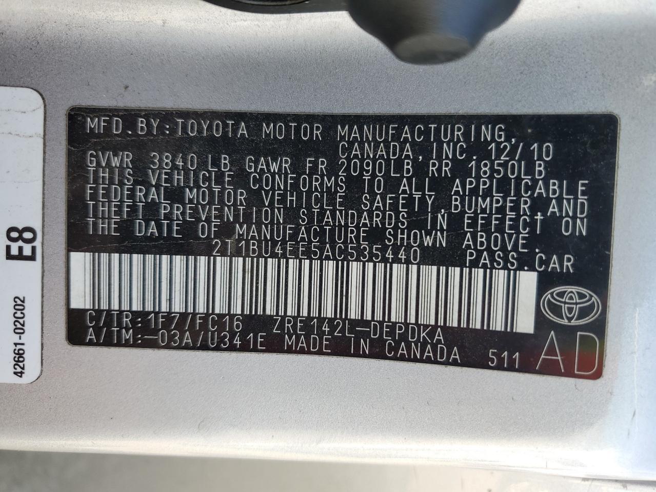 2T1BU4EE5AC535440 2010 Toyota Corolla Base