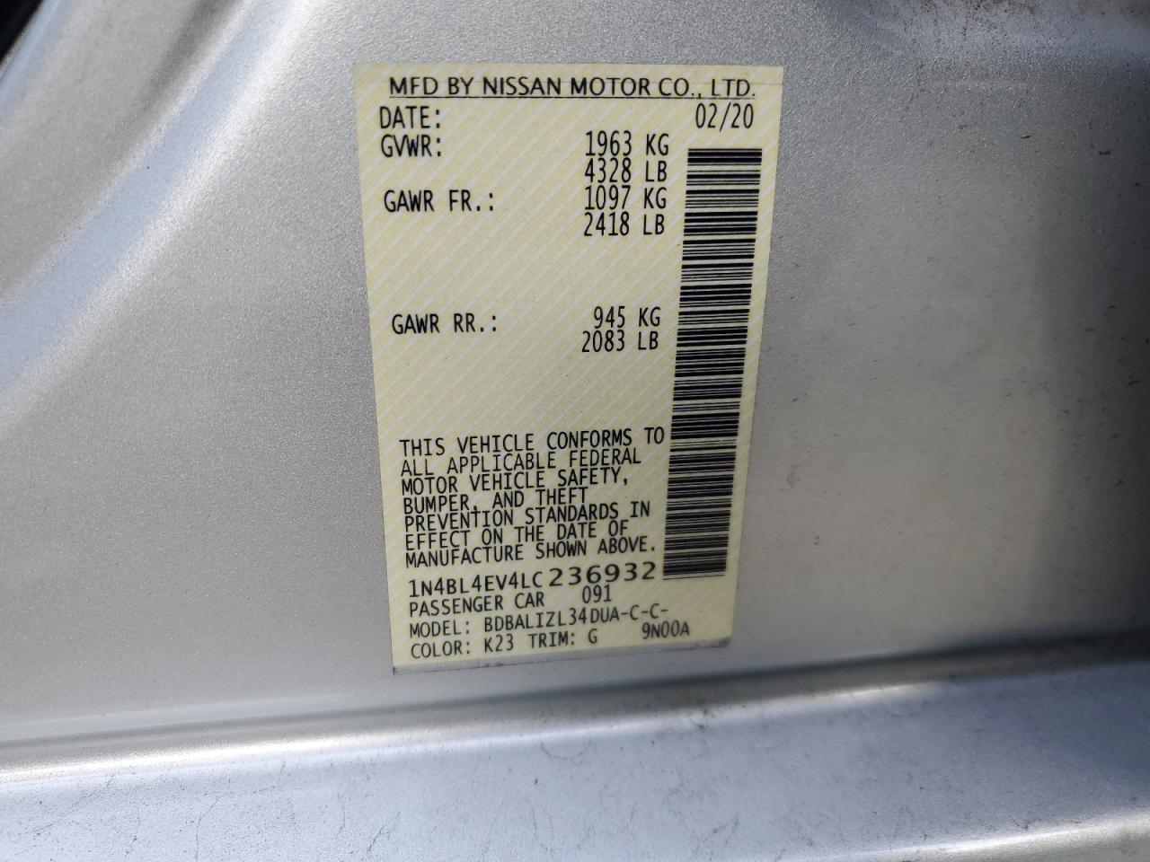 1N4BL4EV4LC236932 2020 NISSAN ALTIMA - Image 13