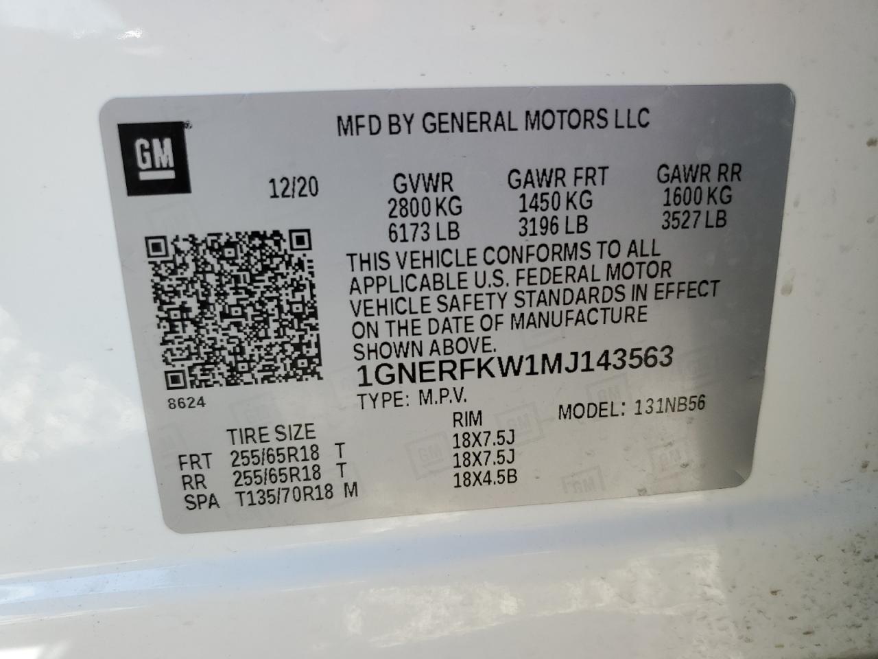 VIN 1GNERFKW1MJ143563 2021 CHEVROLET TRAVERSE no.14