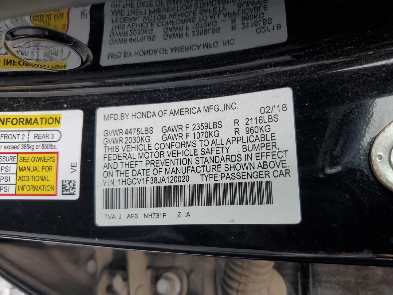 1HGCV1F38JA120020 2018 Honda Accord Sport