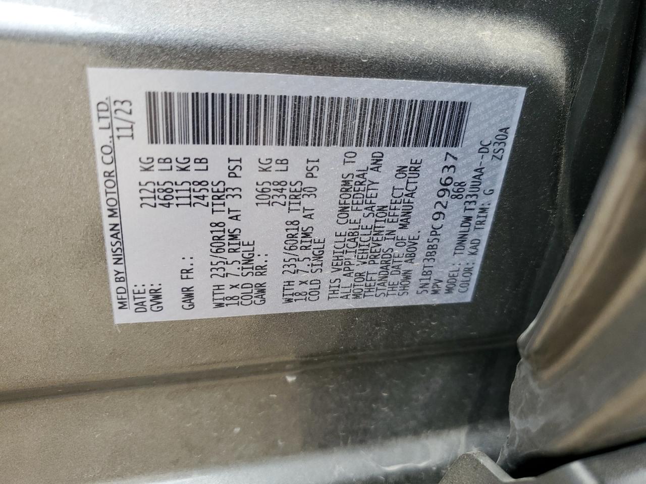 5N1BT3BB5PC929637 2023 Nissan Rogue Sv