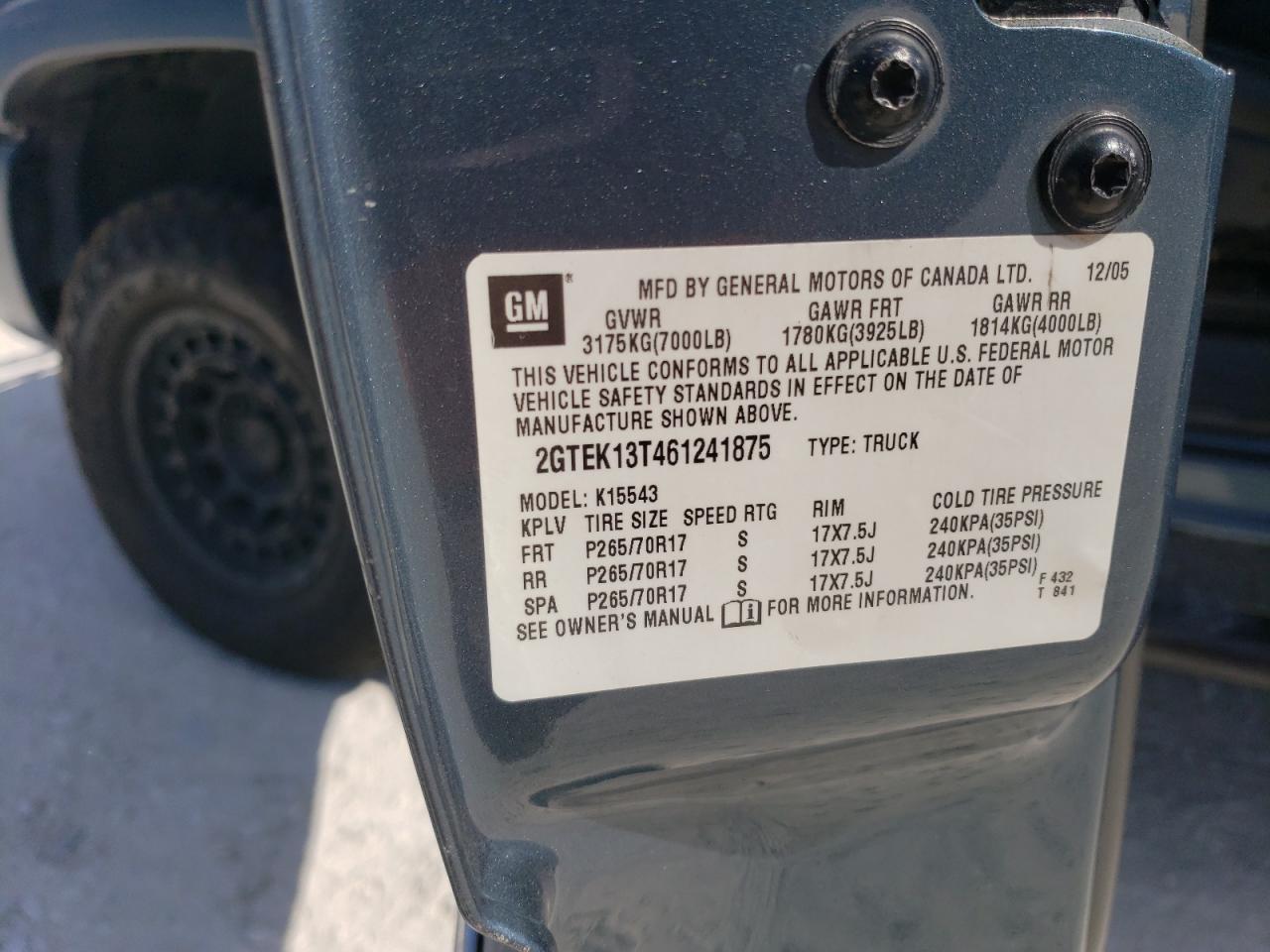 2GTEK13T461241875 2006 GMC New Sierra K1500