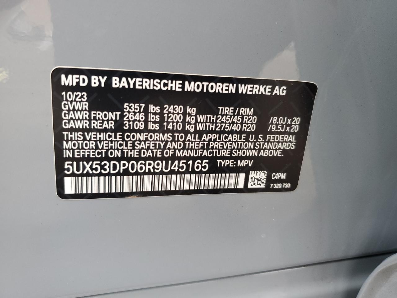 2024 BMW X3 xDrive30I VIN: 5UX53DP06R9U45165 Lot: 71283114