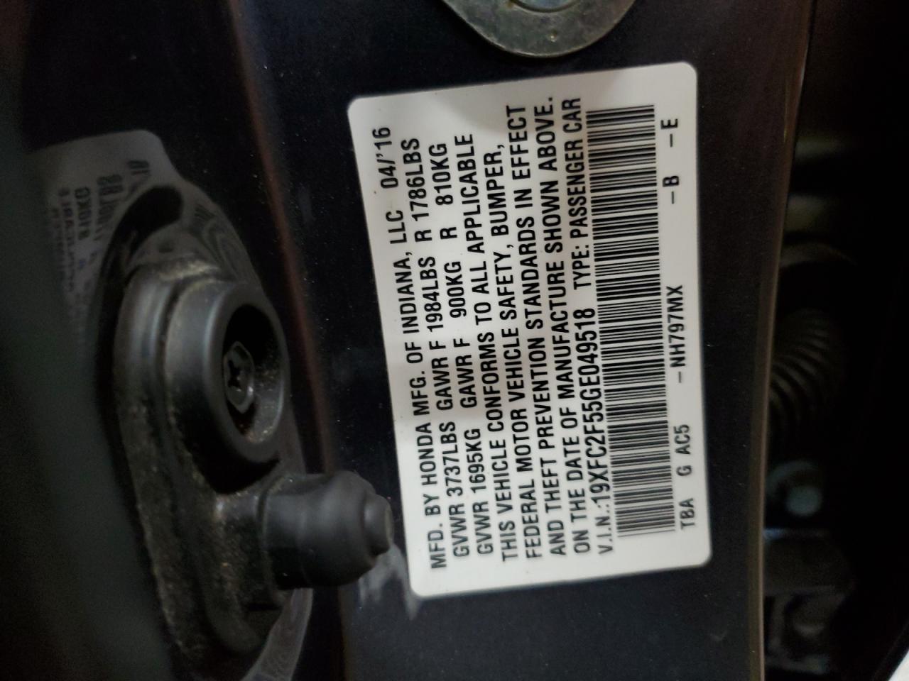 19XFC2F55GE049518 2016 Honda Civic Lx