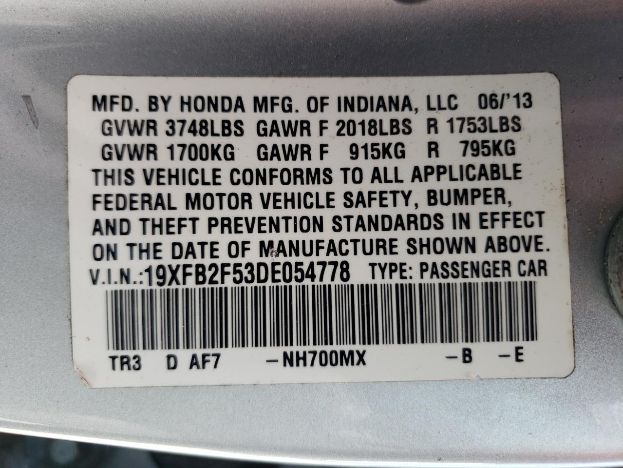 19XFB2F53DE054778 2013 Honda Civic Lx