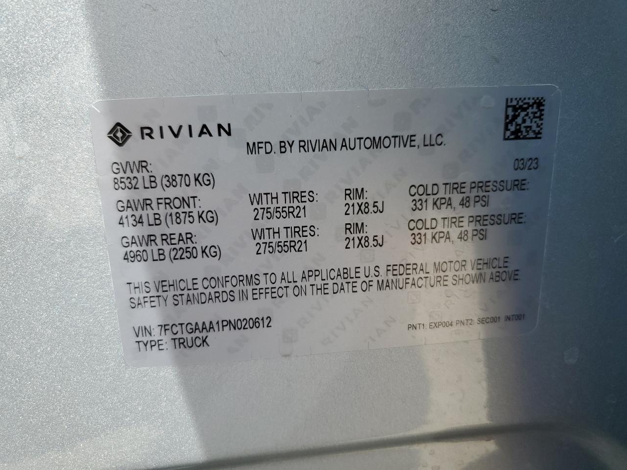 7FCTGAAA1PN020612 2023 Rivian R1T Adventure