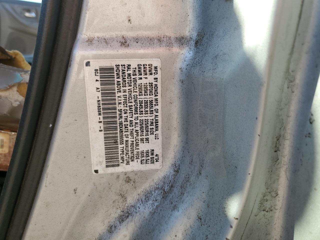 5FNRL180X4B099555 2004 Honda Odyssey Exl