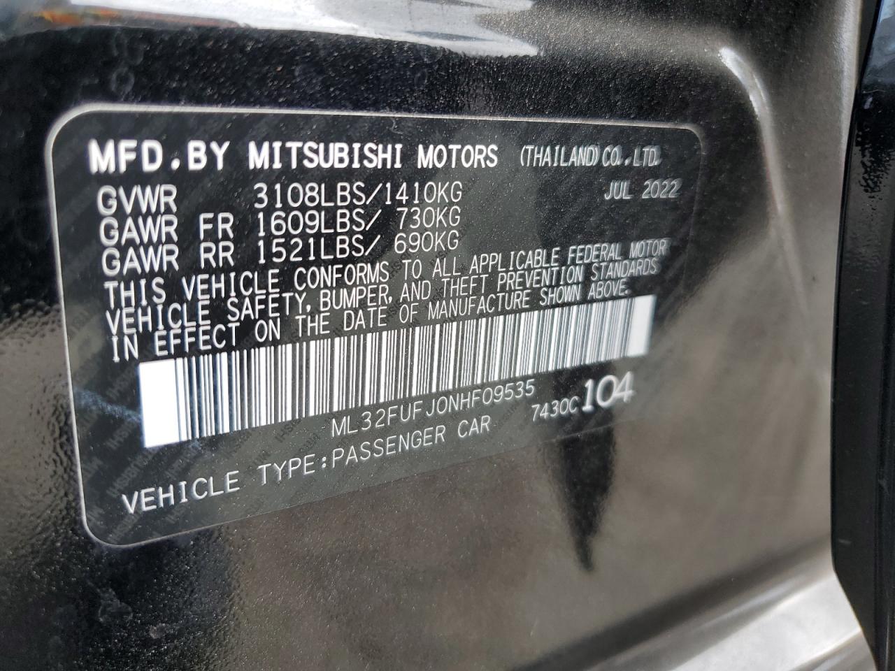 2022 Mitsubishi Mirage G4 Es VIN: ML32FUFJ0NHF09535 Lot: 72062374