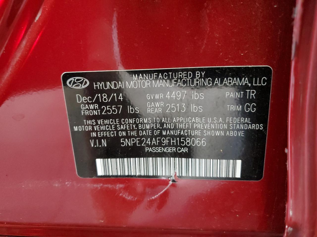 5NPE24AF9FH158066 2015 Hyundai Sonata Se