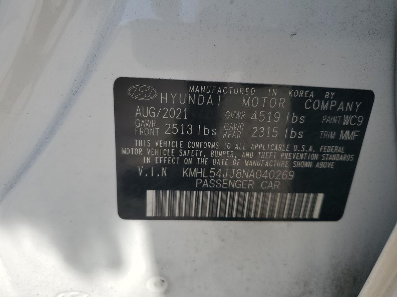 KMHL54JJ8NA040269 2022 Hyundai Sonata Hybrid