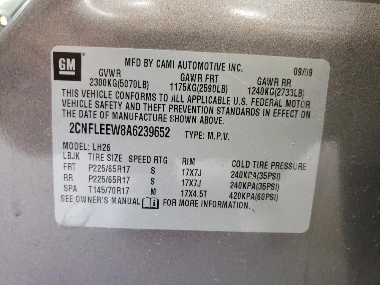 2CNFLEEW8A6239652 2010 Chevrolet Equinox Lt