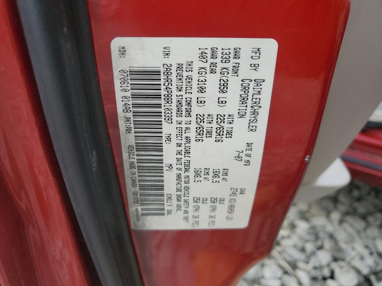 2008 Chrysler Town & Country Touring VIN: 2A8HR54P88R103397 Lot: 71599824