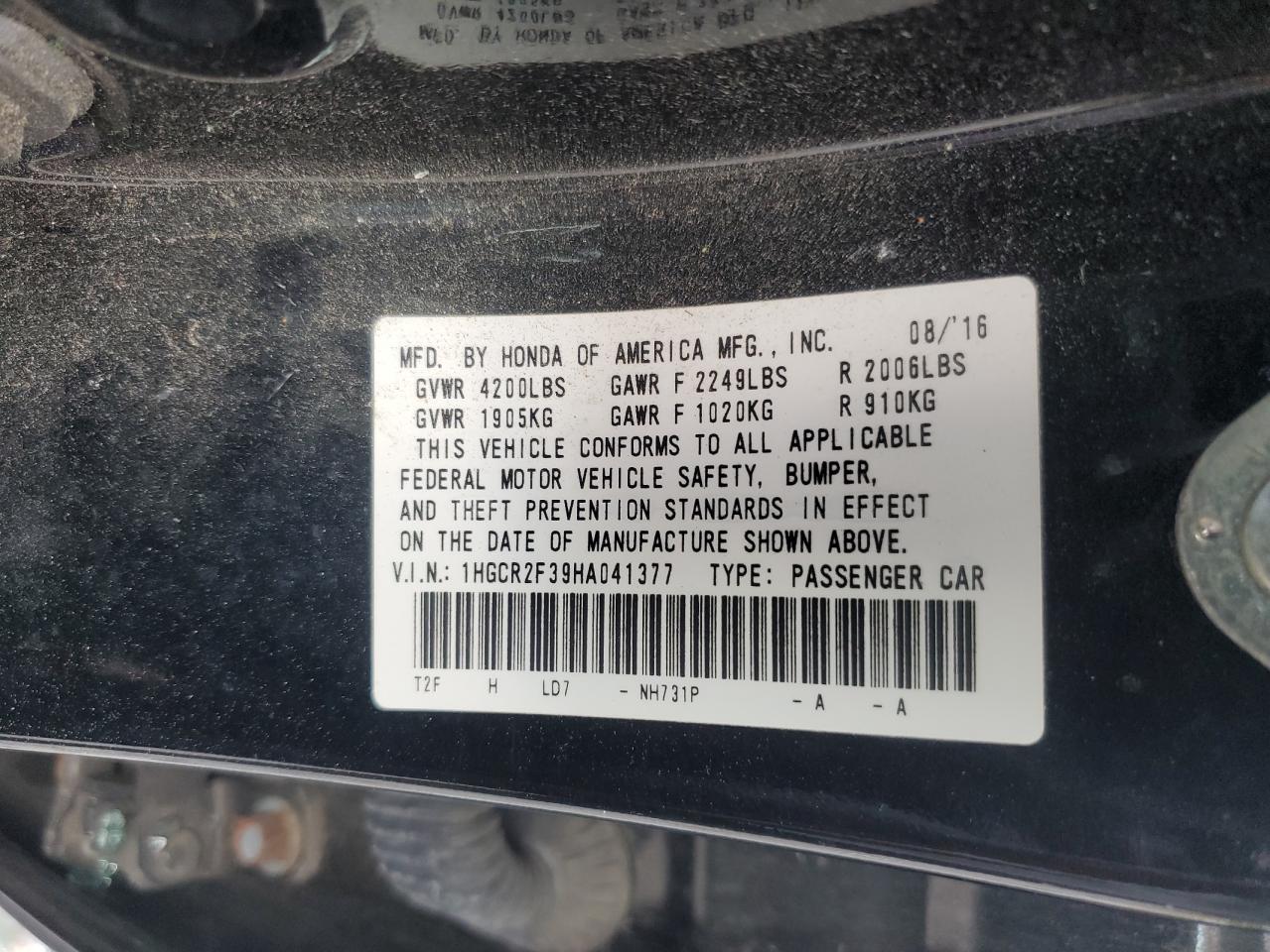 1HGCR2F39HA041377 2017 Honda Accord Lx