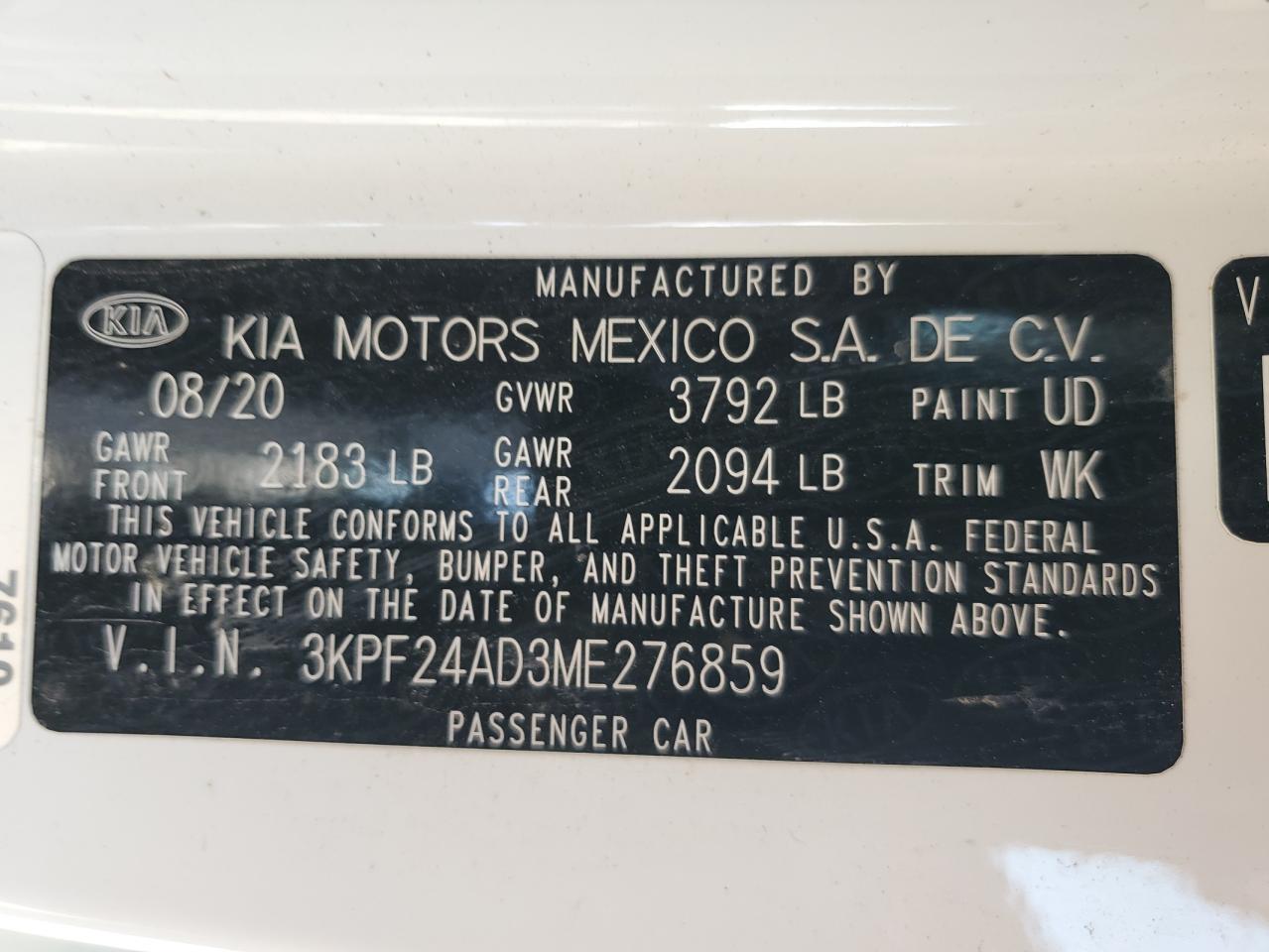 2021 Kia Forte Fe VIN: 3KPF24AD3ME276859 Lot: 71435084
