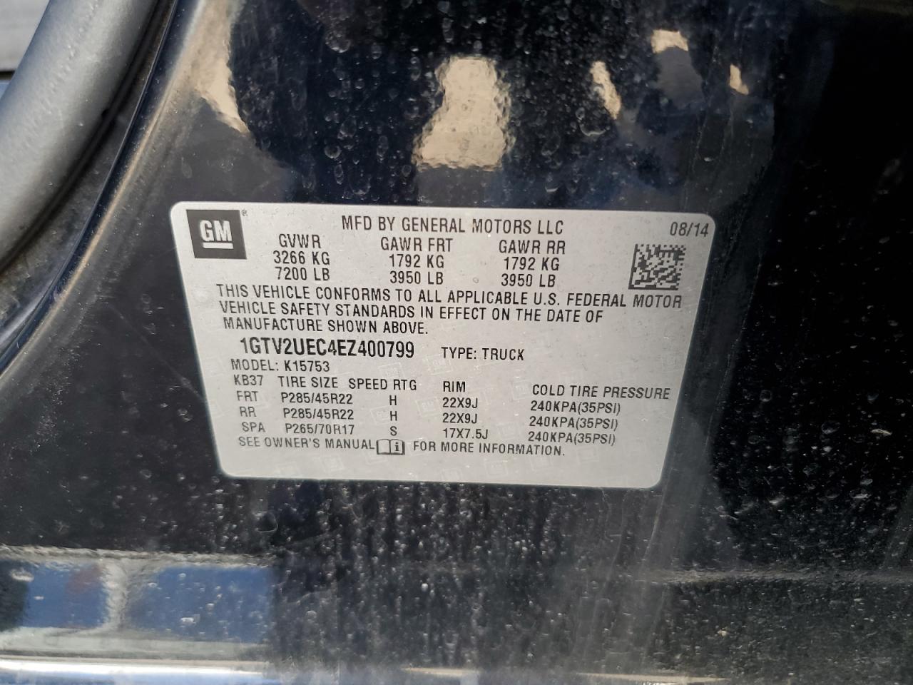 1GTV2UEC4EZ400799 2014 GMC Sierra K1500 Sle