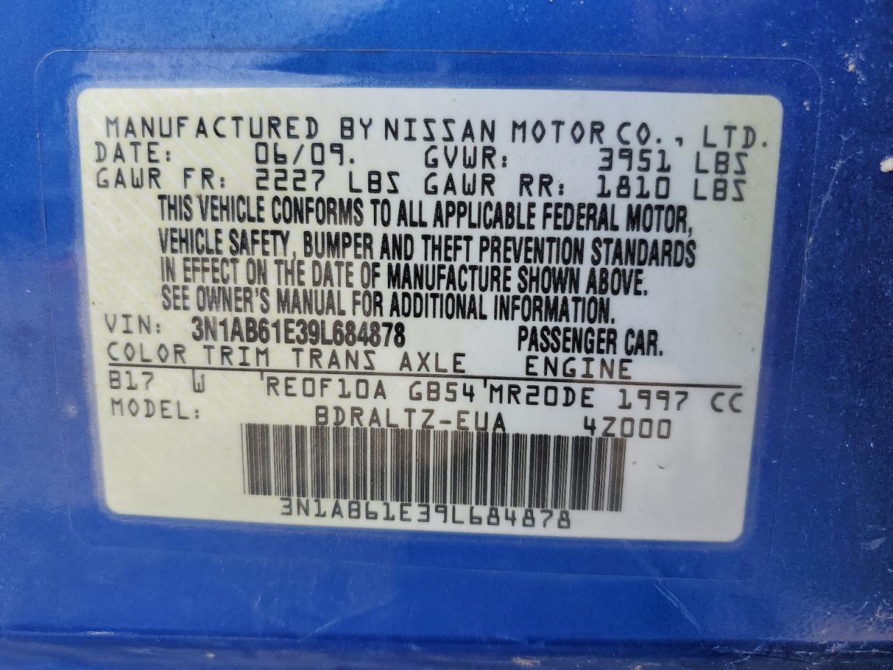 3N1AB61E39L684878 2009 Nissan Sentra 2.0