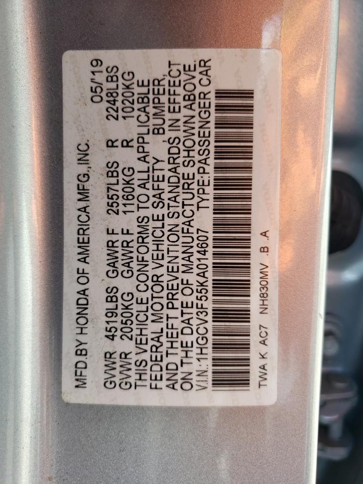 1HGCV3F55KA014607 2019 Honda Accord Hybrid Exl