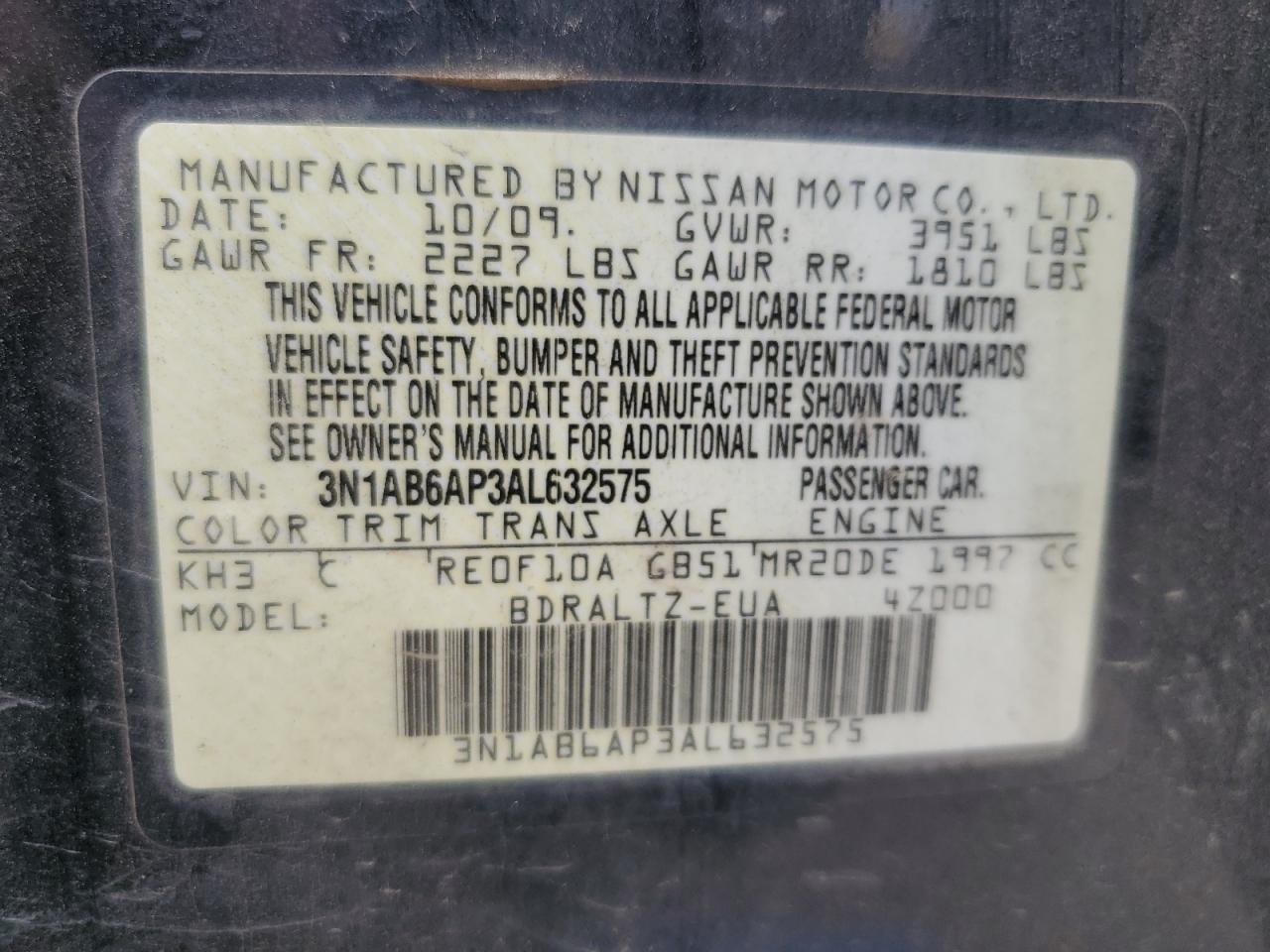 3N1AB6AP3AL632575 2010 Nissan Sentra 2.0