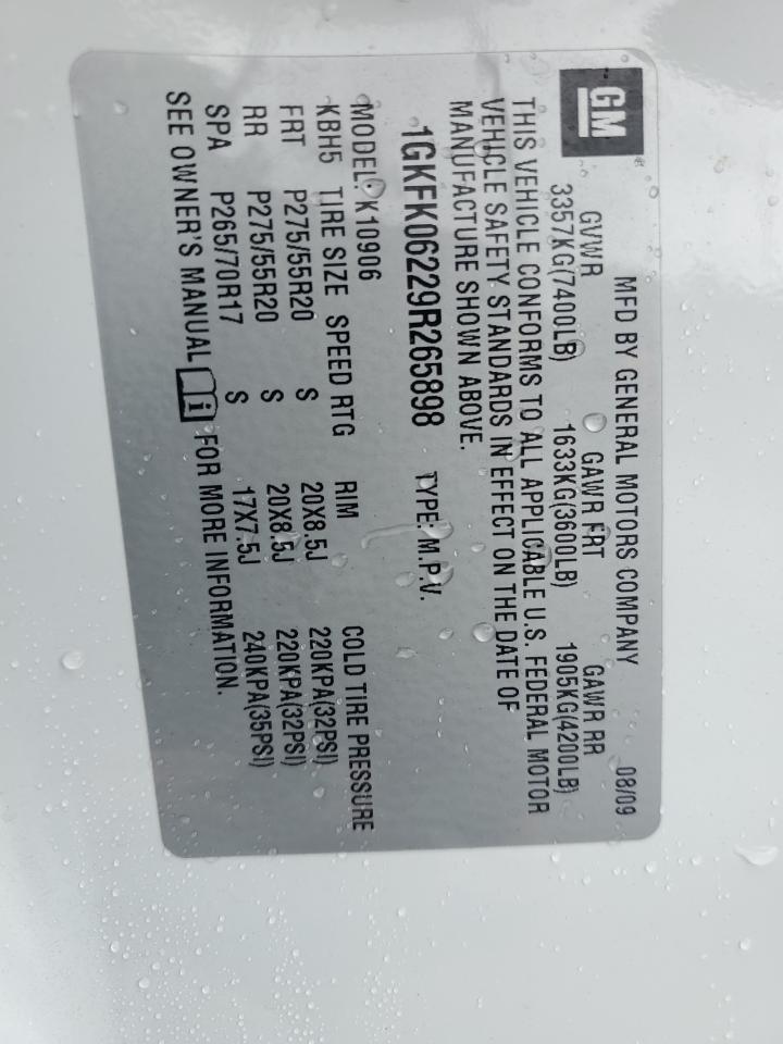 1GKFK06229R265898 2009 GMC Yukon Xl Denali