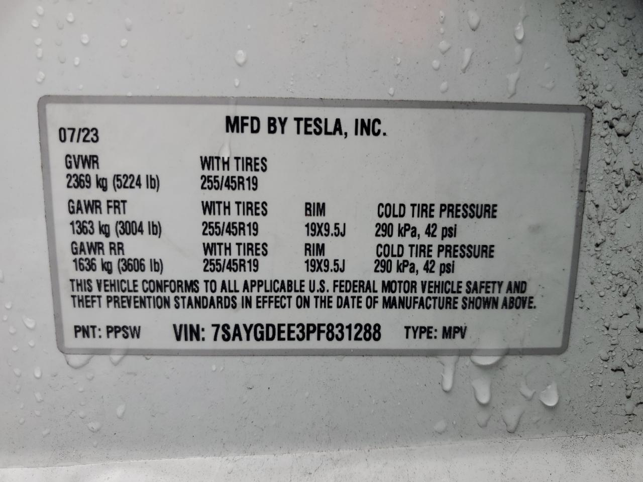 7SAYGDEE3PF831288 2023 Tesla Model Y