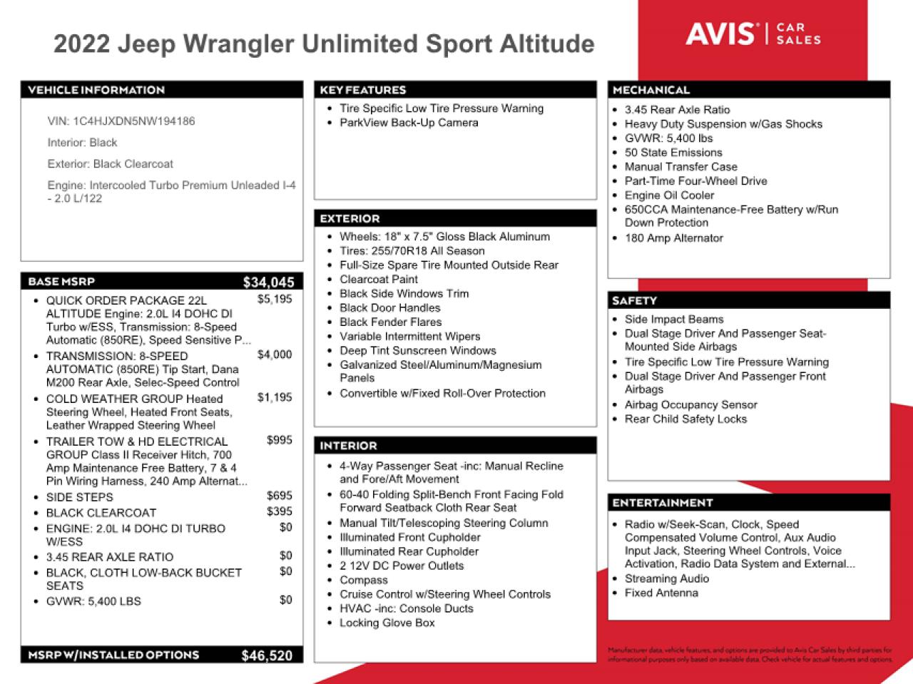 2022 Jeep Wrangler Unlimited Sport VIN: 1C4HJXDN5NW194186 Lot: 71266084