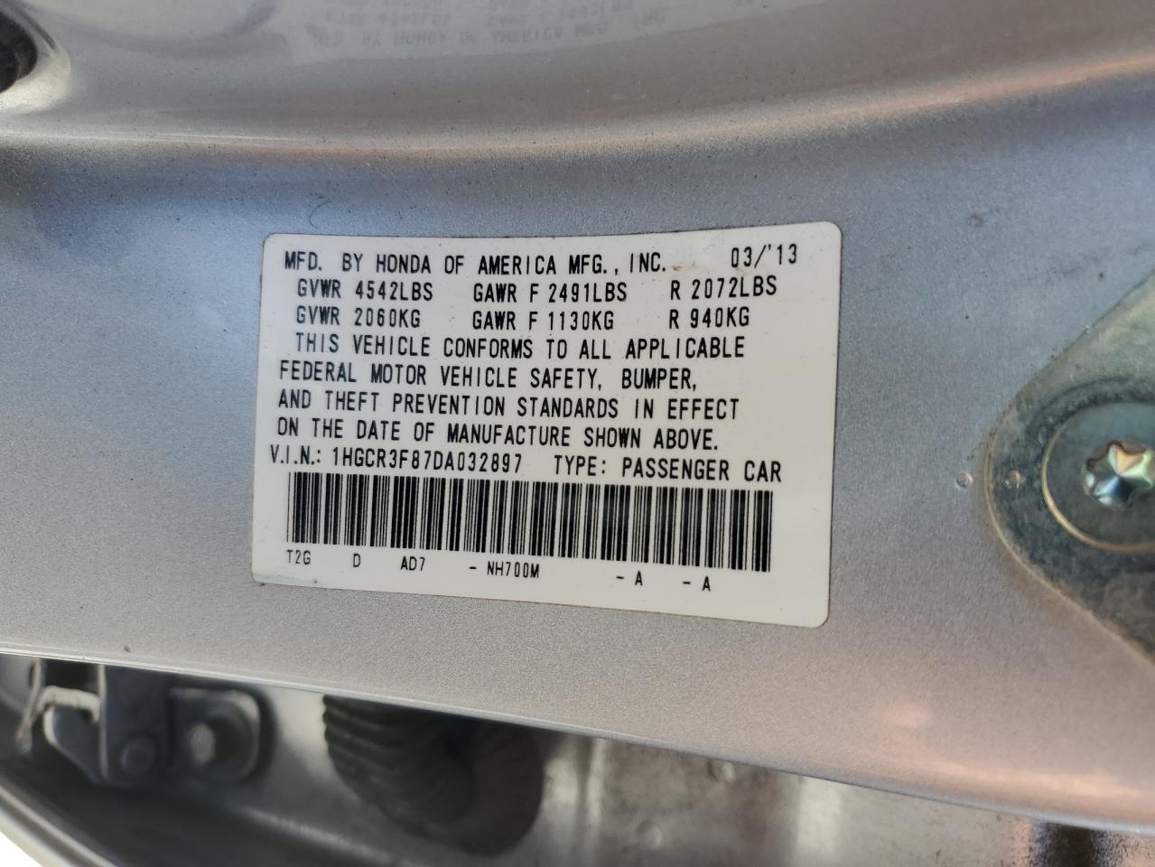 VIN 1HGCR3F87DA032897 2013 HONDA ACCORD no.13