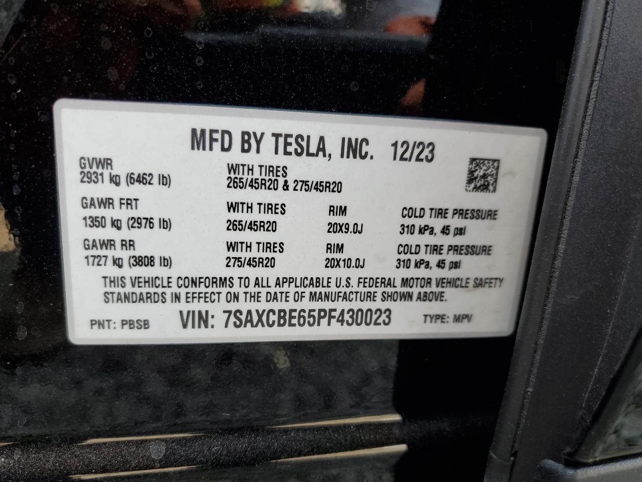 7SAXCBE65PF430023 2023 Tesla Model X